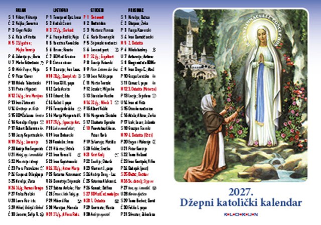 Džepni katolički kalendar na preklop 2027. - Gospa Lurdska